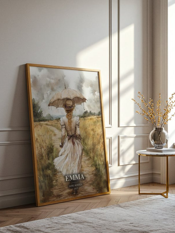Emma poster, framed in a room