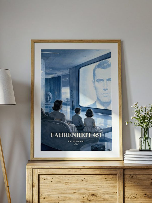 Fahrenheit 451 poster, framed in a room