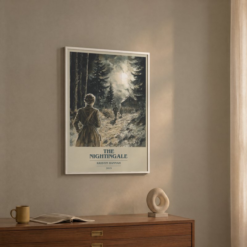 The Nightingale poster, framed in a room