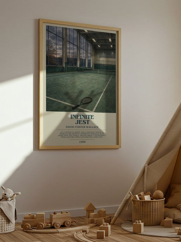 Infinite Jest poster, framed in a room