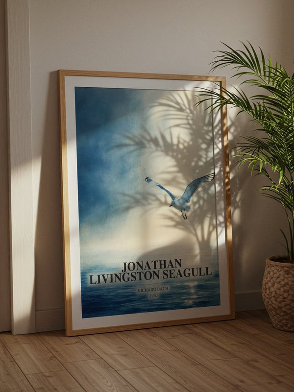Jonathan Livingston Seagull poster, framed in a room