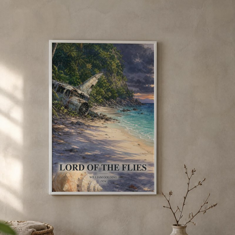 Lord of the Flies poster, framed in a room
