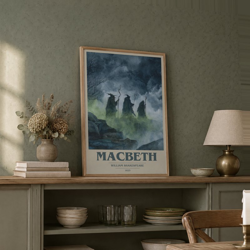 Macbeth poster, framed in a room