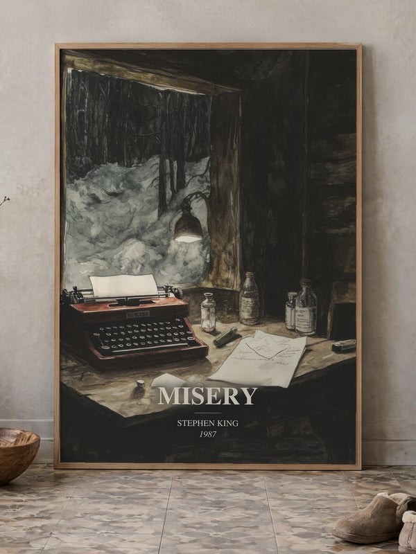 Misery poster, framed in a room
