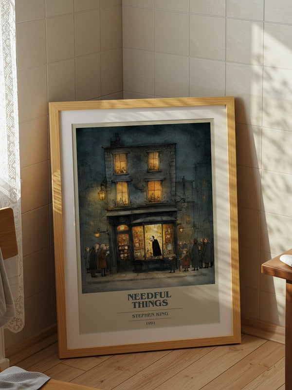 Needful Things poster, framed in a room