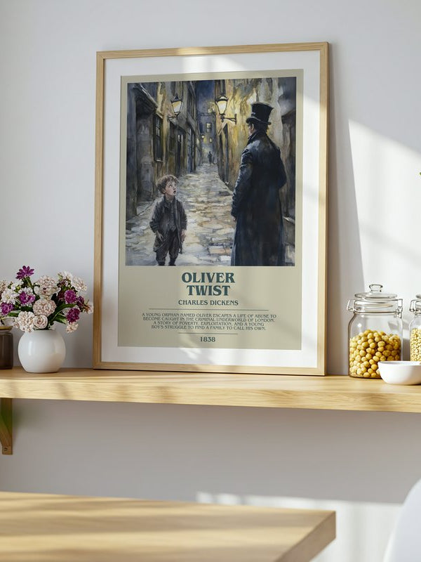 Oliver Twist poster, framed in a room