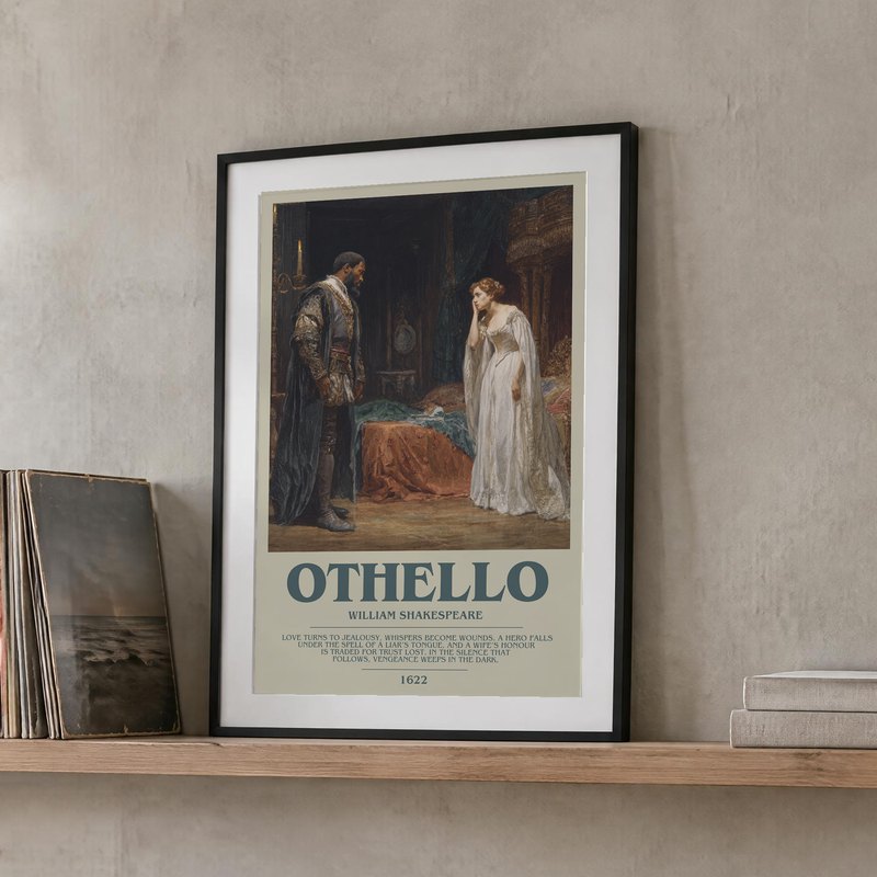 Othello poster, framed in a room