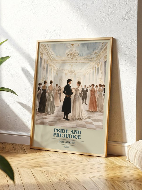 Pride And Prejudice poster, framed in a room