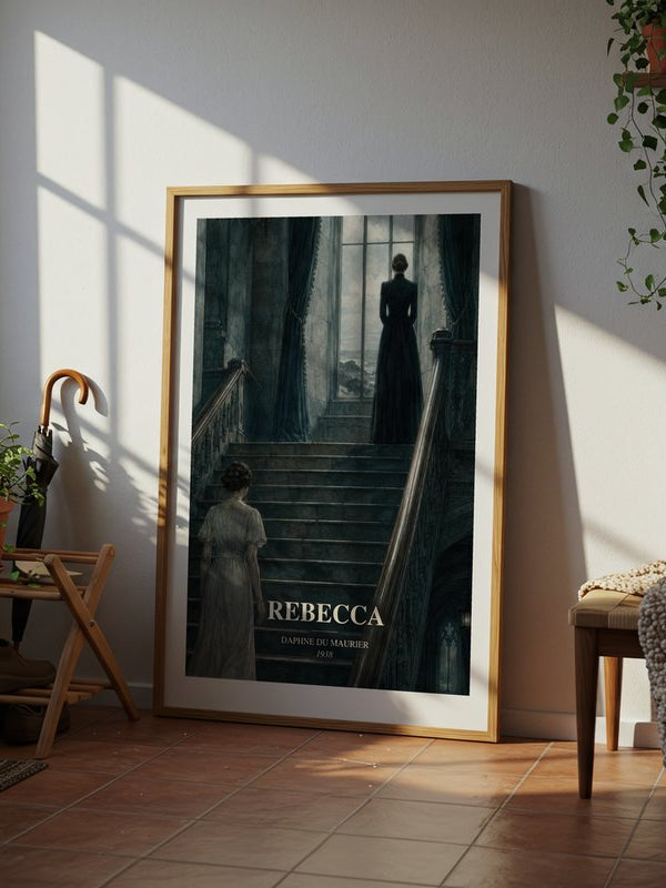 Rebecca poster, framed in a room