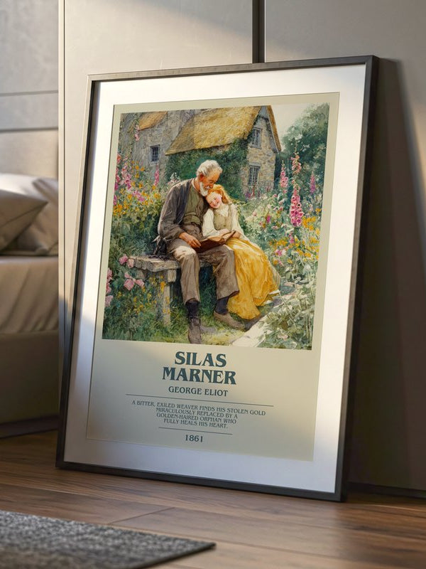 Silas Marner poster, framed in a room