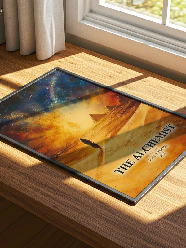 The Alchemist poster, framed in a room