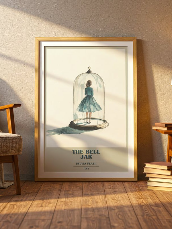 The Bell Jar poster, framed in a room