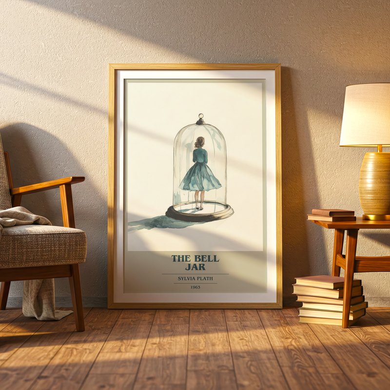The Bell Jar poster, framed in a room