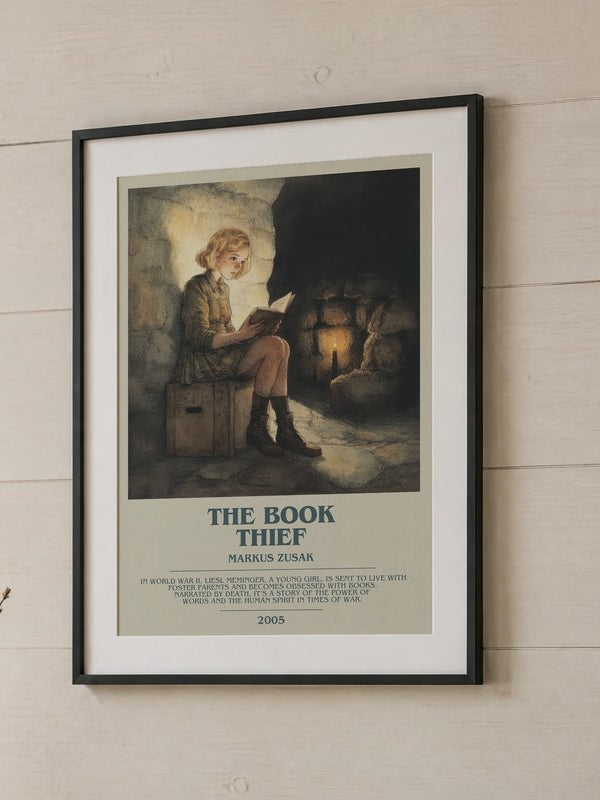 The Book Thief poster, framed in a room
