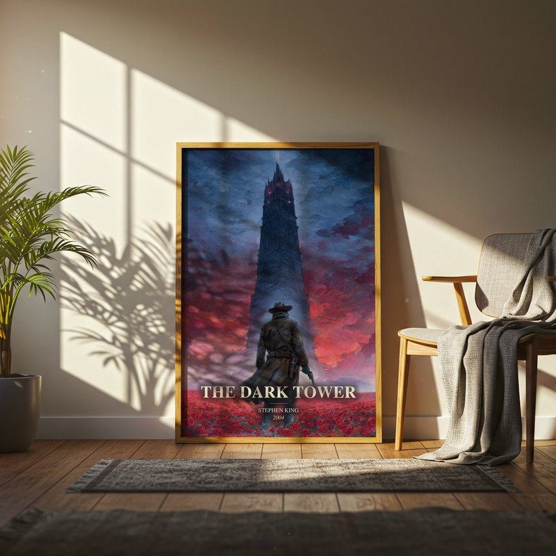 The Dark Tower poster, framed in a room