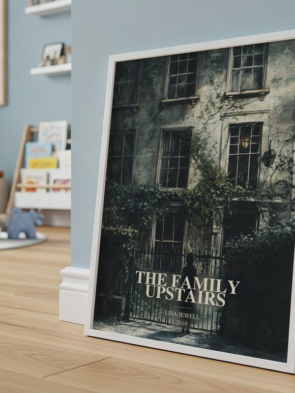 The Family Upstairs poster, framed in a room