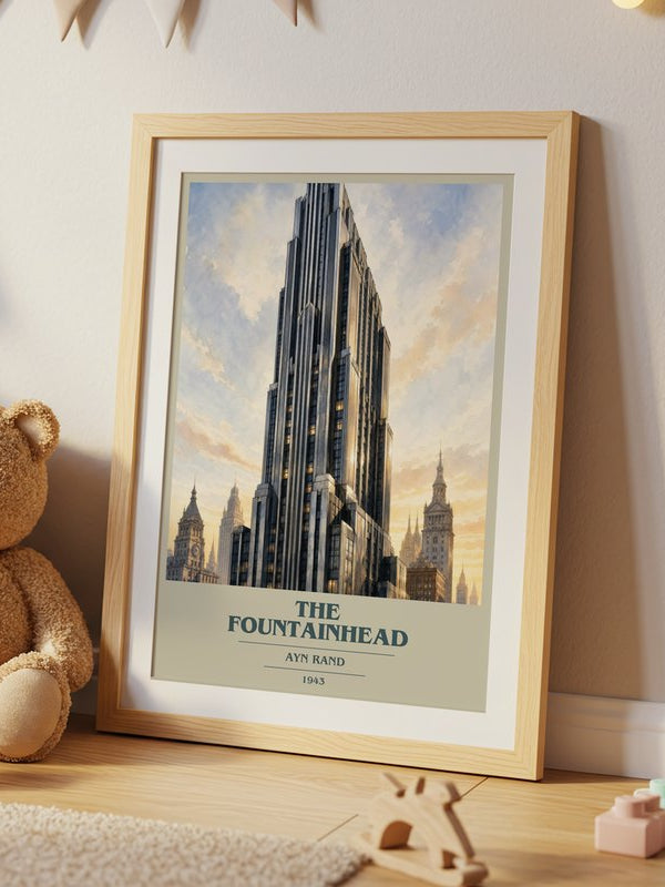 The Fountainhead poster, framed in a room