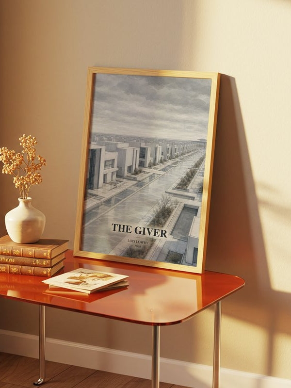 The Giver poster, framed in a room