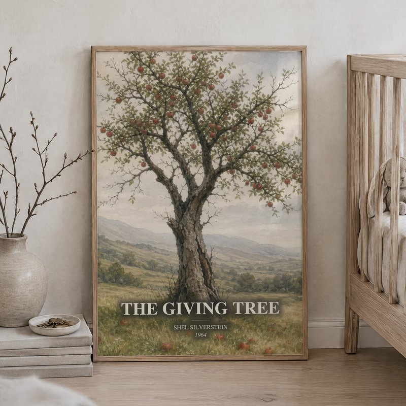 The Giving Tree poster, framed in a room