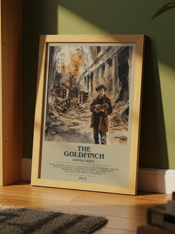 The Goldfinch poster, framed in a room