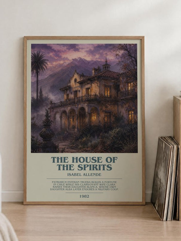 The House of the Spirits poster, framed in a room