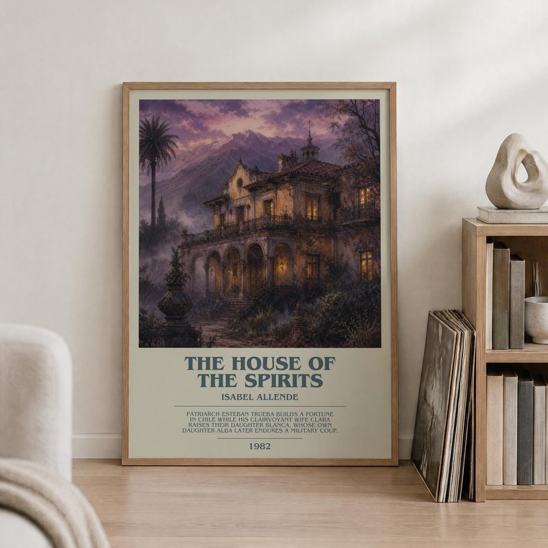 The House of the Spirits poster, framed in a room
