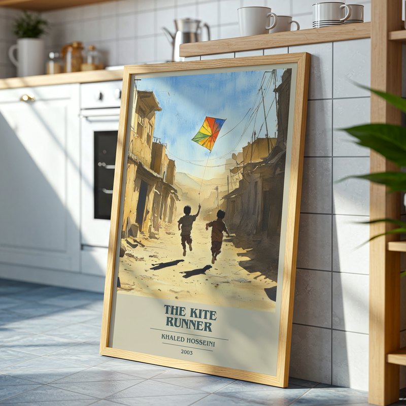 The Kite Runner poster, framed in a room
