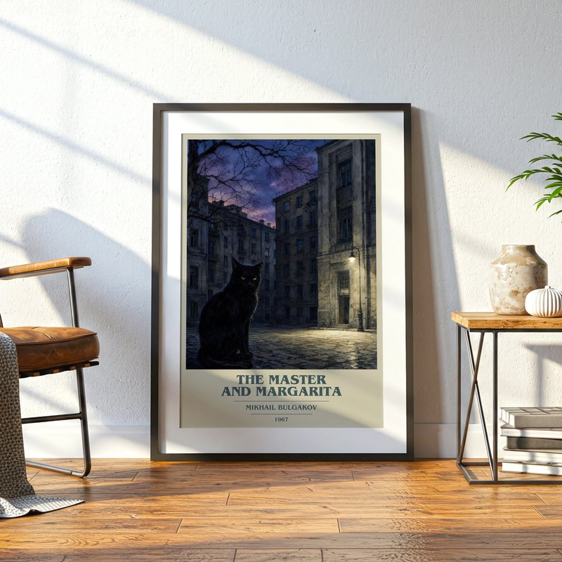 The Master and Margarita poster, framed in a room