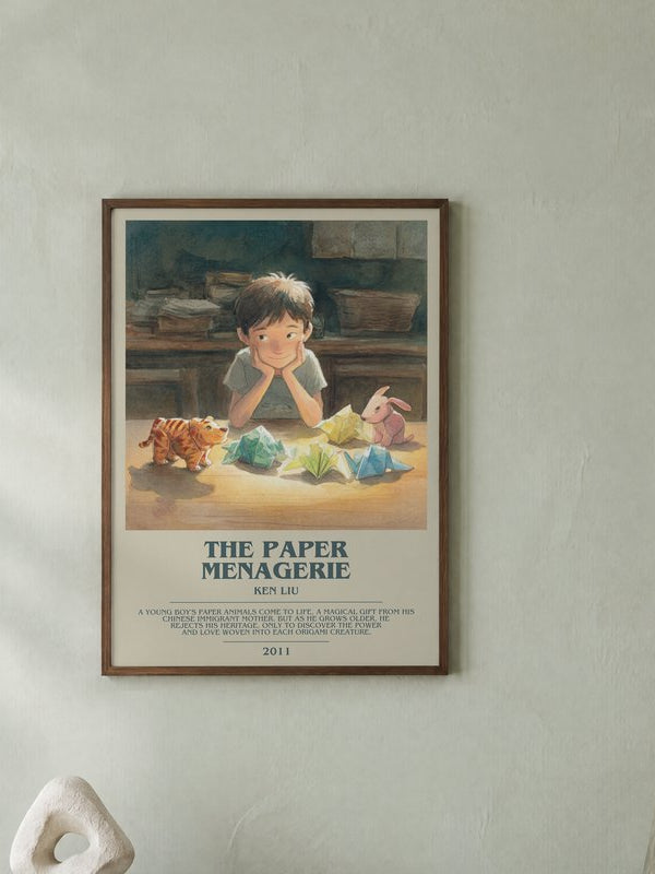 The Paper Menagerie poster, framed in a room