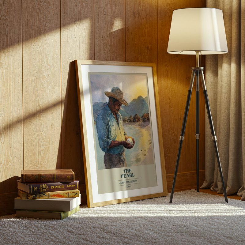 The Pearl poster, framed in a room