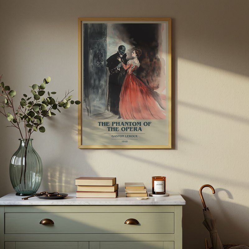 The Phantom Of The Opera poster, framed in a room