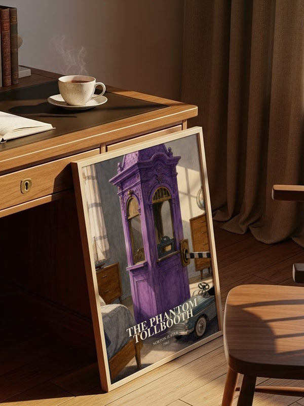 The Phantom Tollbooth poster, framed in a room