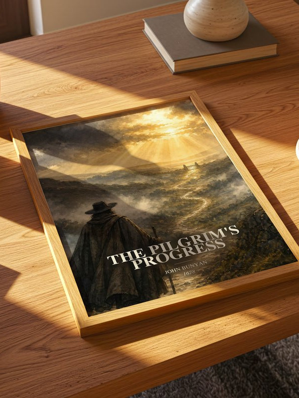The Pilgrim's Progress poster, framed in a room