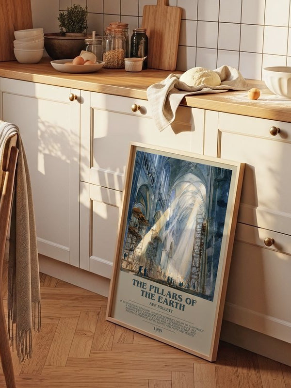 The Pillars Of The Earth poster, framed in a room
