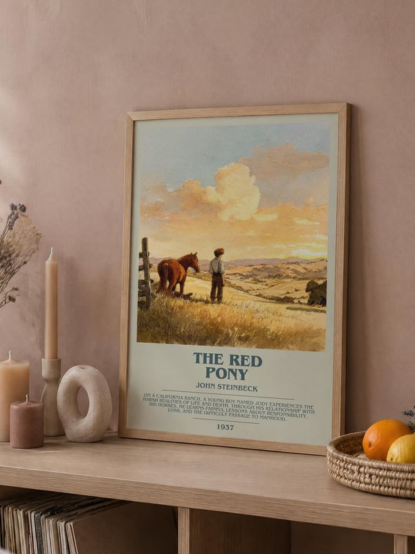 The Red Pony poster, framed in a room