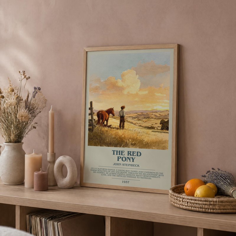 The Red Pony poster, framed in a room