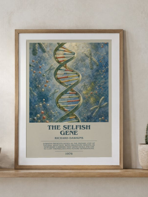 The Selfish Gene poster, framed in a room