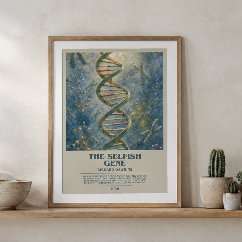 The Selfish Gene poster, framed in a room