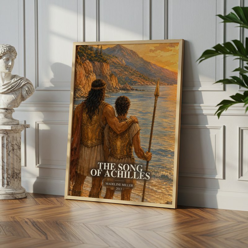 The Song of Achilles poster, framed in a room