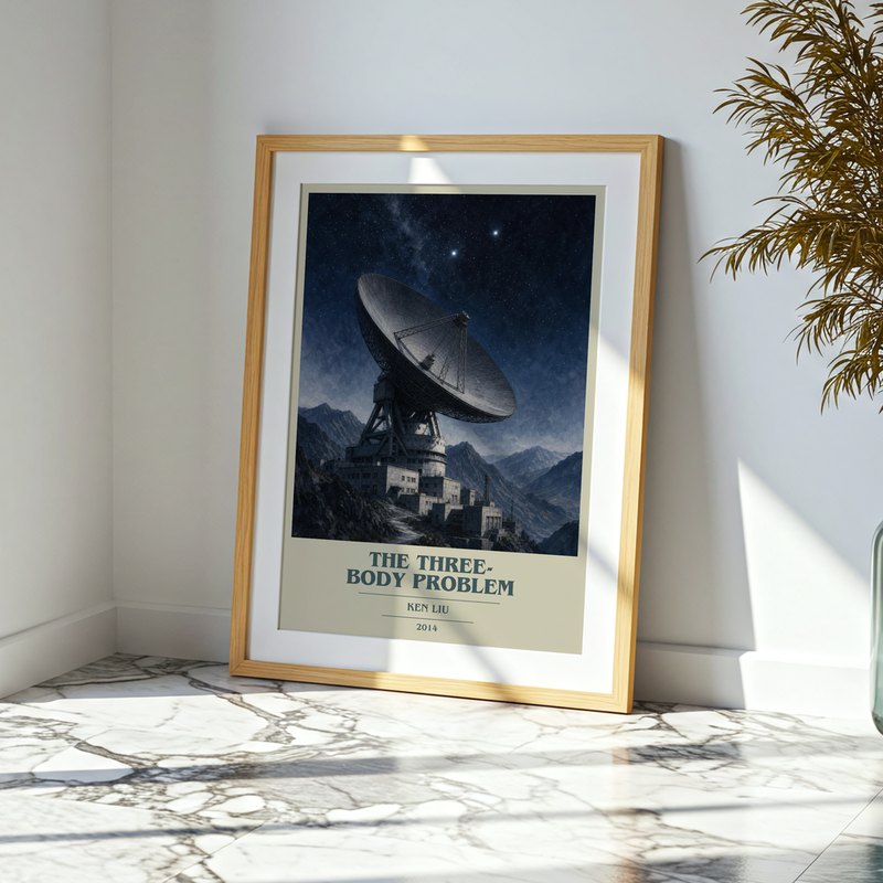 The Three-Body Problem poster, framed in a room