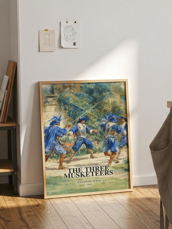 The Three Musketeers poster, framed in a room