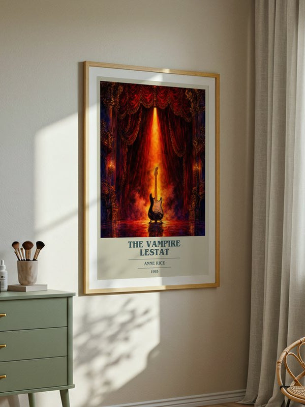 The Vampire Lestat poster, framed in a room
