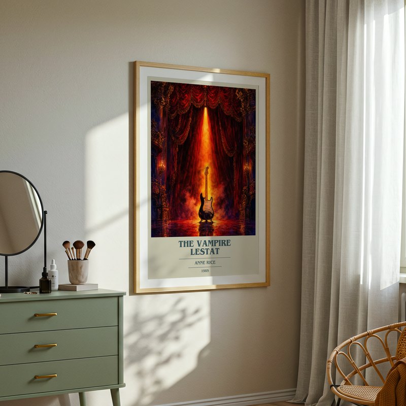 The Vampire Lestat poster, framed in a room