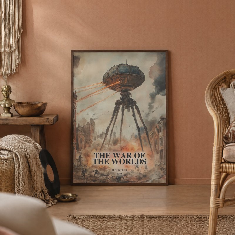 The War Of The Worlds poster, framed in a room