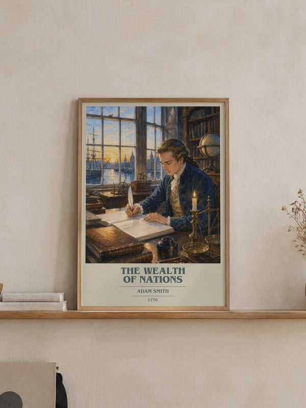 The Wealth of Nations poster, framed in a room