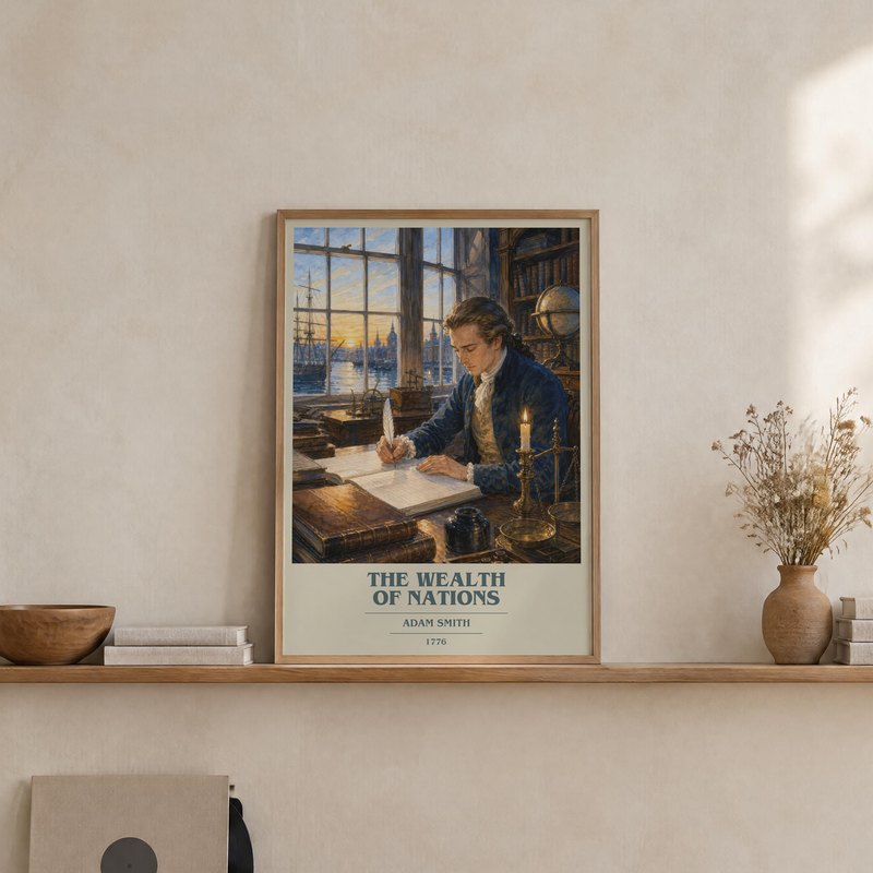 The Wealth of Nations poster, framed in a room