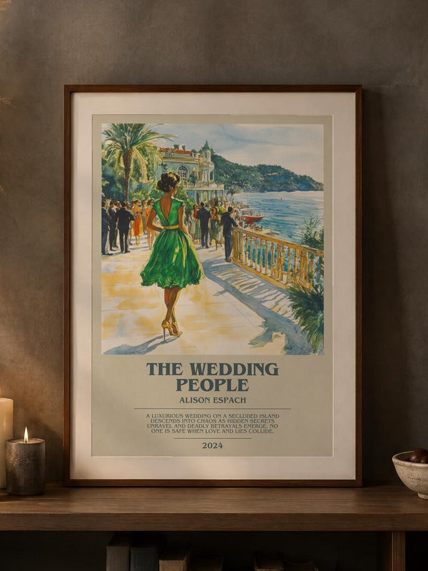 The Wedding People poster, framed in a room