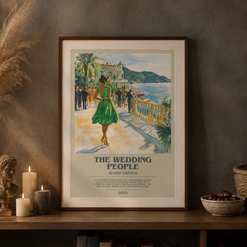 The Wedding People poster, framed in a room