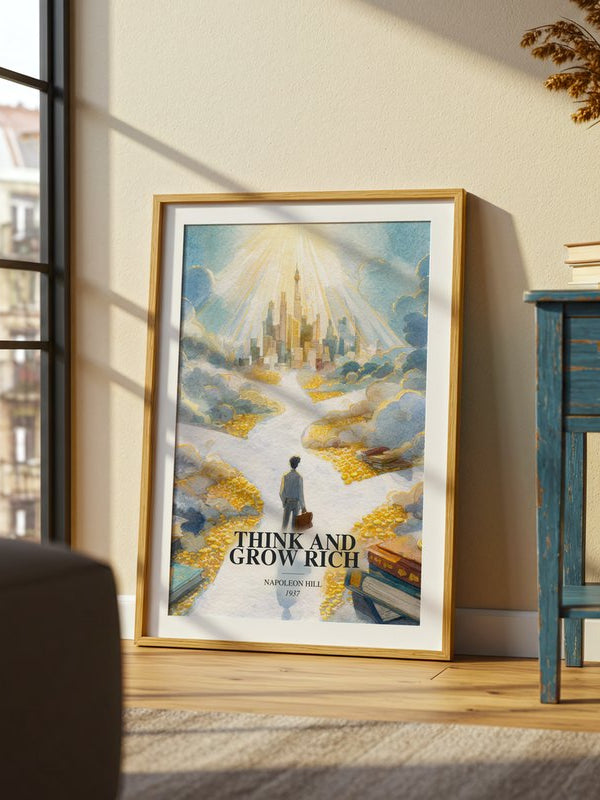 Think And Grow Rich poster, framed in a room