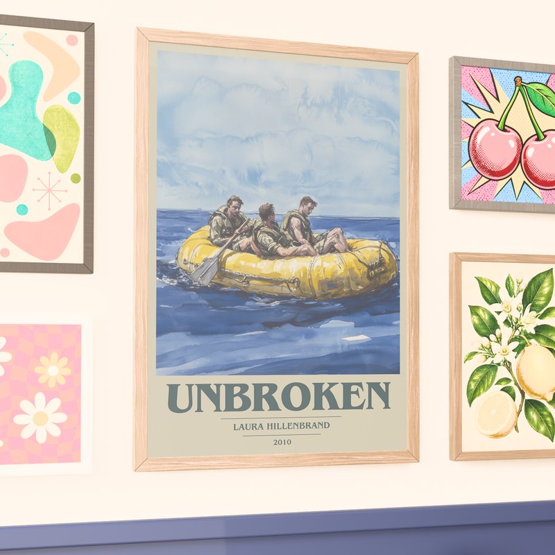 Unbroken poster, framed in a room